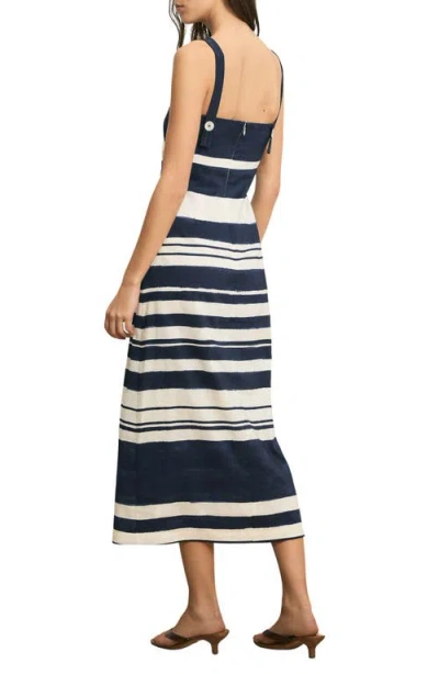 Veronica Beard Ella Striped Linen Midi Dress In Navy Dove White In Black
