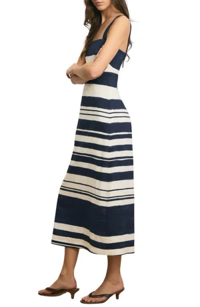 Veronica Beard Ella Striped Linen Midi Dress In Navy Dove White In Black
