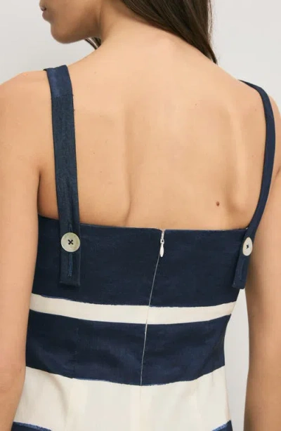 Veronica Beard Ella Striped Linen Midi Dress In Navy Dove White In Black