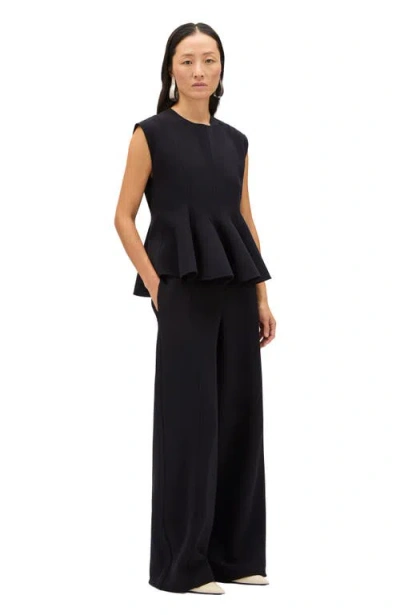 Another Tomorrow Double Face Godet Top In Black
