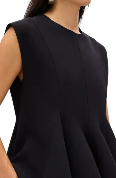 Another Tomorrow Double Face Godet Top In Black