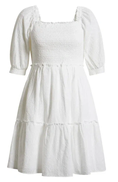 Lilly Pulitzer Hadly Short Sleeve Smocked Dress In Resort White Sunshowers Embroidery