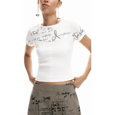 Desigual Doodles Cotton Graphic T-shirt In White