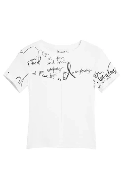 Desigual Doodles Cotton Graphic T-shirt In White