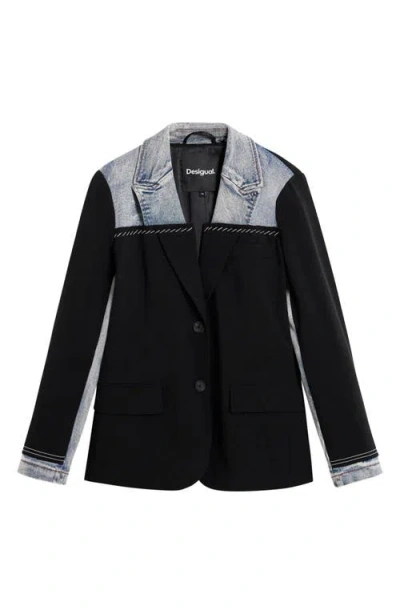 Desigual Mixed Media Blazer In Multi