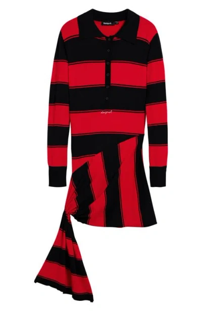 Desigual Stripe Side Drape Long Sleeve Minidress In Multi