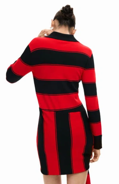 Desigual Stripe Side Drape Long Sleeve Minidress In Multi
