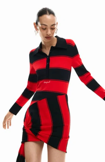 Desigual Stripe Side Drape Long Sleeve Minidress In Multi