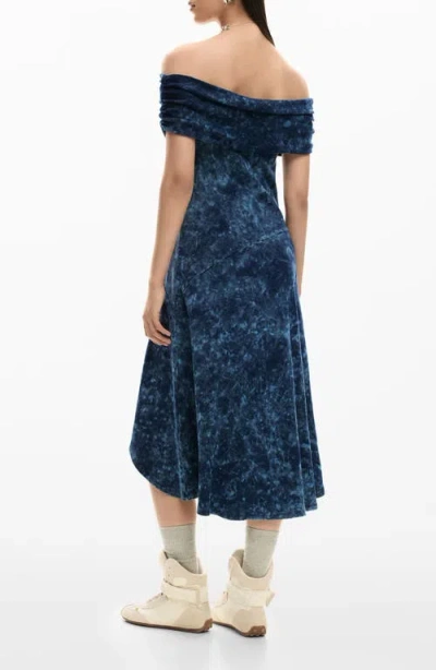 Desigual Off The Shoulder High-low Dress In Blue