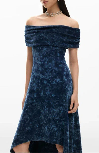 Desigual Off The Shoulder High-low Dress In Blue