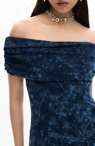 Desigual Off The Shoulder High-low Dress In Blue