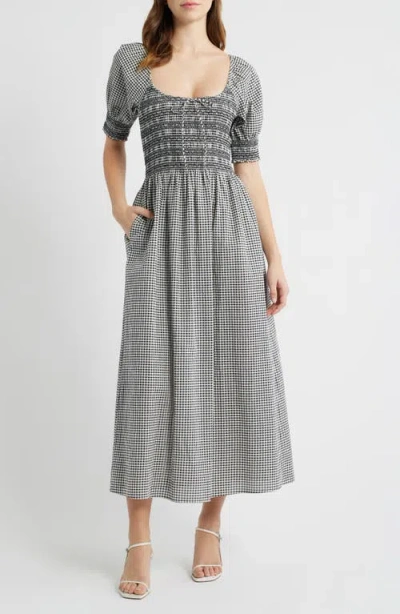 Hill House Home The Madeline Smocked Puff Sleeve Maxi Dress In Gray
