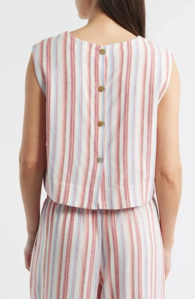 Cloth & Stone Boxy Back Button Linen Blend Top In Multi