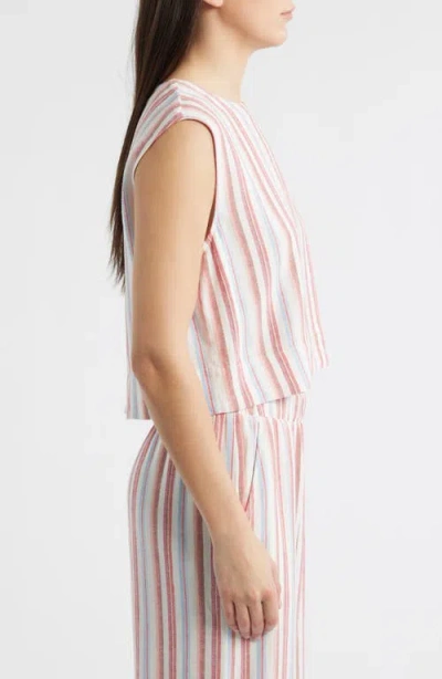 Cloth & Stone Boxy Back Button Linen Blend Top In Multi