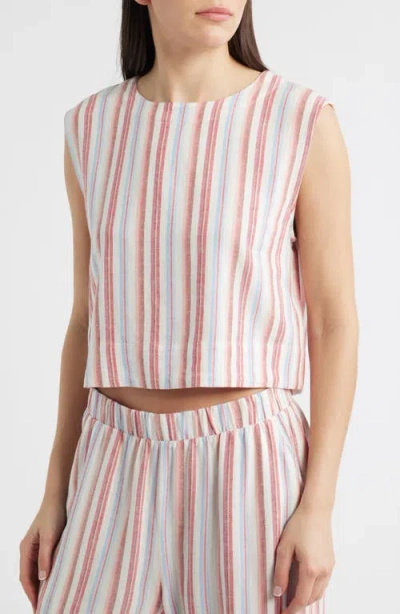 Cloth & Stone Boxy Back Button Linen Blend Top In Multi