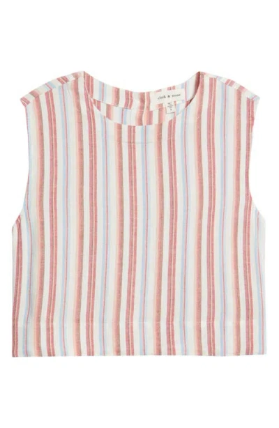 Cloth & Stone Boxy Back Button Linen Blend Top In Multi