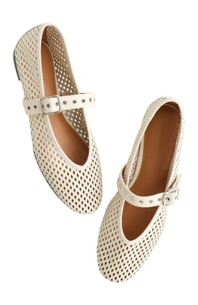 Madewell The Remy Mary Jane Flats In Perforated Leather Vintage Muslin In White