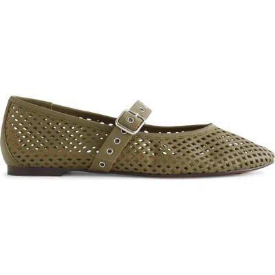 Madewell The Remy Mary Jane Flats In Perforated Leather Worn Olive In Green