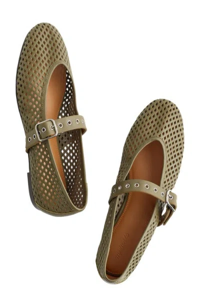 Madewell The Remy Mary Jane Flats In Perforated Leather Worn Olive In Green