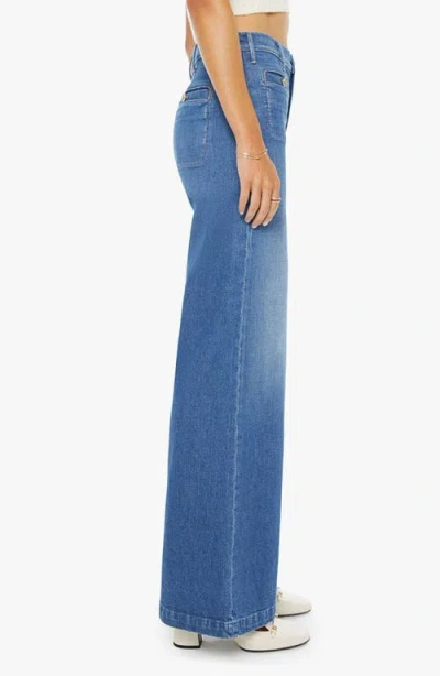 Mother Womens Whisk Me Away Hustler Roller Sneak Wide-leg Denim Jeans In Blue
