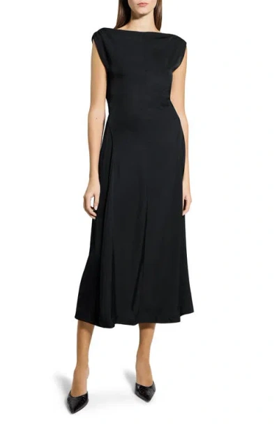 Theory Draped Sweater Dress In Crepe Jersey In Black