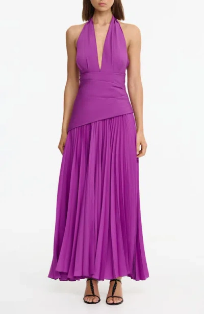 Acler Kerrison Pleat Maxi Halter Gown In Purple