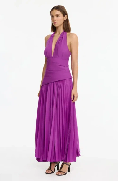 Acler Kerrison Pleat Maxi Halter Gown In Purple