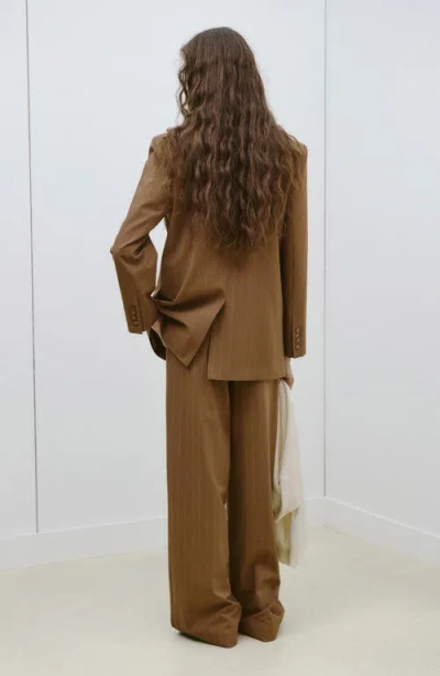 Mango Pinstripe Blazer In Brown