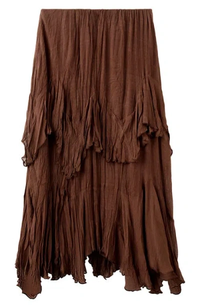 Mango Ruffled Chiffon Maxi Skirt In Brown