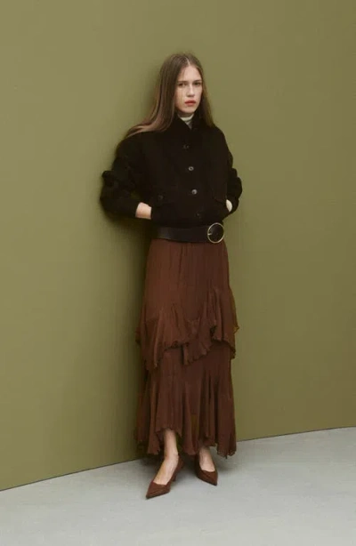 Mango Ruffled Chiffon Maxi Skirt In Brown