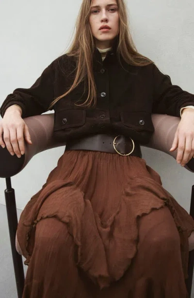 Mango Ruffled Chiffon Maxi Skirt In Brown