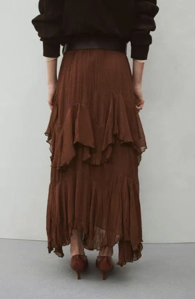 Mango Ruffled Chiffon Maxi Skirt In Brown