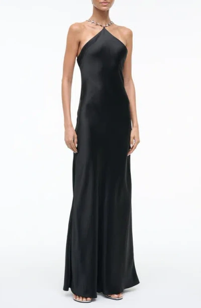 Staud Cadence Faux Pearl-embellished Satin Maxi Dress In Black