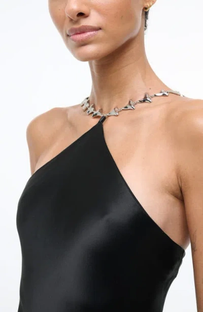 Staud Cadence Faux Pearl-embellished Satin Maxi Dress In Black