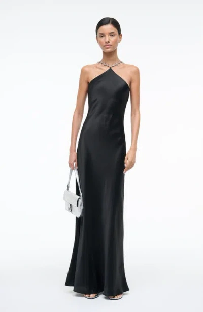 Staud Cadence Faux Pearl-embellished Satin Maxi Dress In Black