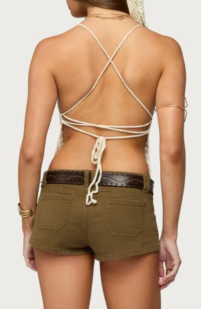 Edikted Maggie Bead Split Front Backless Crochet Top In White