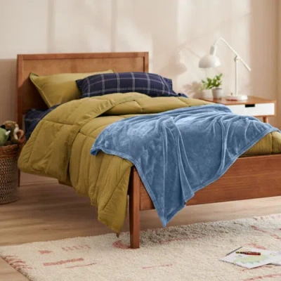 Bare Home Microplush Fleece Throw Blanket In Blue
