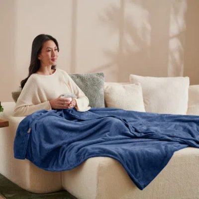 Bare Home Microplush Fleece Throw Blanket In Blue