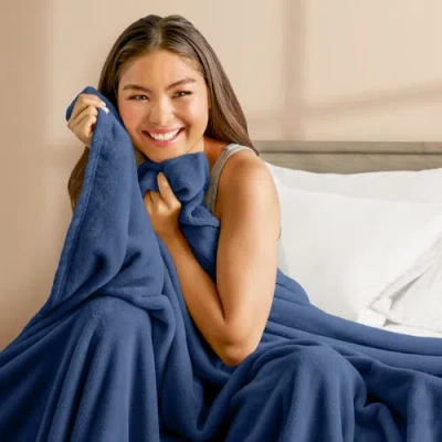 Bare Home Microplush Fleece Throw Blanket In Blue