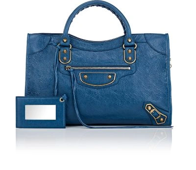 Balenciaga Metallic Edge City Bag In Blue