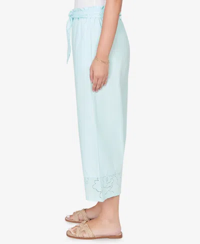 Ruby Rd. Plus Size Poplin Eyelet Trim Pull On Capri Pants In Blue