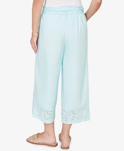 Ruby Rd. Plus Size Poplin Eyelet Trim Pull On Capri Pants In Blue