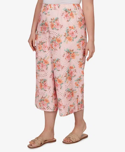 Ruby Rd. Plus Size Floral Eyelet Pull-on Capri Pants In Pink