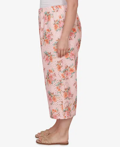 Ruby Rd. Plus Size Floral Eyelet Pull-on Capri Pants In Pink