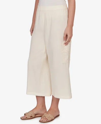 Ruby Rd. Petite Gauze Eyelet Cargo Pull On Capri In Neutral