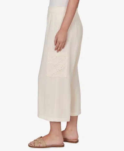 Ruby Rd. Petite Gauze Eyelet Cargo Pull On Capri In Neutral