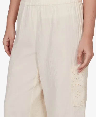 Ruby Rd. Petite Gauze Eyelet Cargo Pull On Capri In Neutral