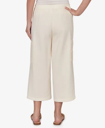 Ruby Rd. Petite Gauze Eyelet Cargo Pull On Capri In Neutral