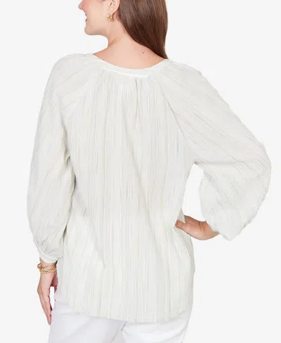 Ruby Rd. Petite Crinkle Stripe Tie Front Peasant Top In Green