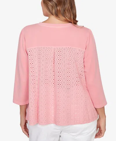 Ruby Rd. Plus Size Embroidered Terry Crew Neck Top In Pink